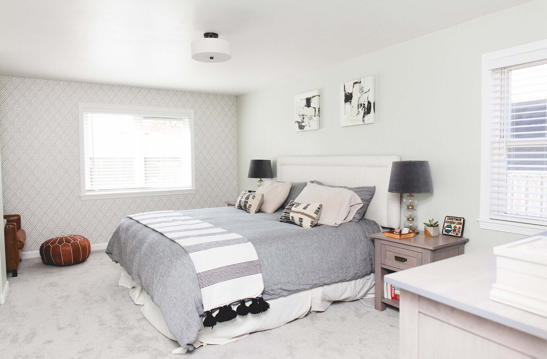 Bedroom with freshly painted walls and white trim in Austin