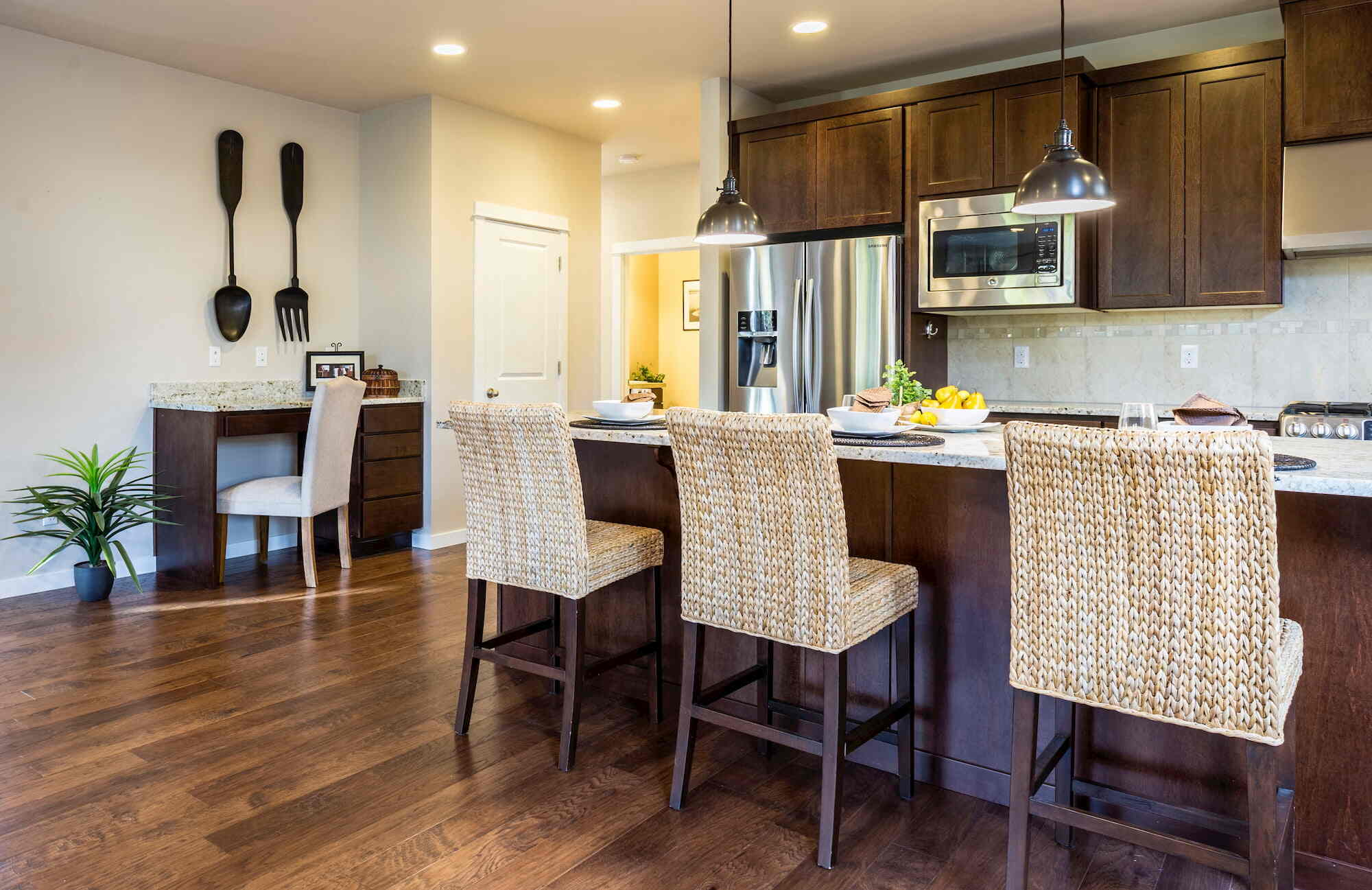 Repainted kitchen cabinets in an Austin home